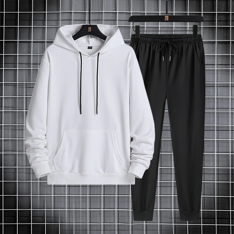 

Tracksuit Men Solid Color Hooded Casual Sportswear Outfit Set Mens Fashion Two Piece Set Hoodie and Sweatpants Autumn Mens Set