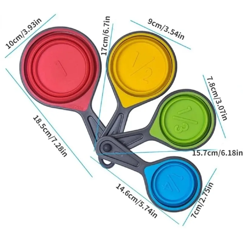 Collapsible Measuring Cups Set of 4 Silicone Measuring Tools for Baking and CookingKitchen Gadgets for Precise Measurements