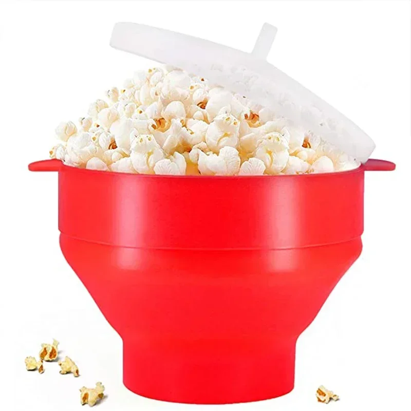Popcorn Popper Microwave Silicone Popcorn Maker Food Grade Foldable Kitchen Easy Tools DIY Make Popcorn Bucket Bowl with Lid Bowls popcorn popper