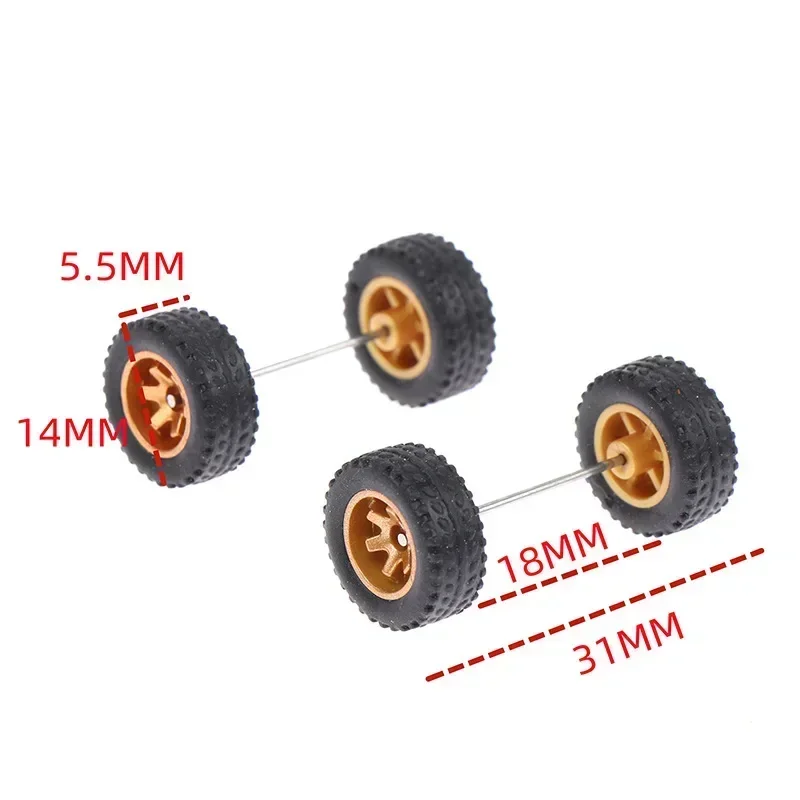 1:64 Alloy Car Accessories Wheels Model Modification Hub Rubber Tires Racing Vehicle Toy Cars Upgrade Original Front Rear Tires 4