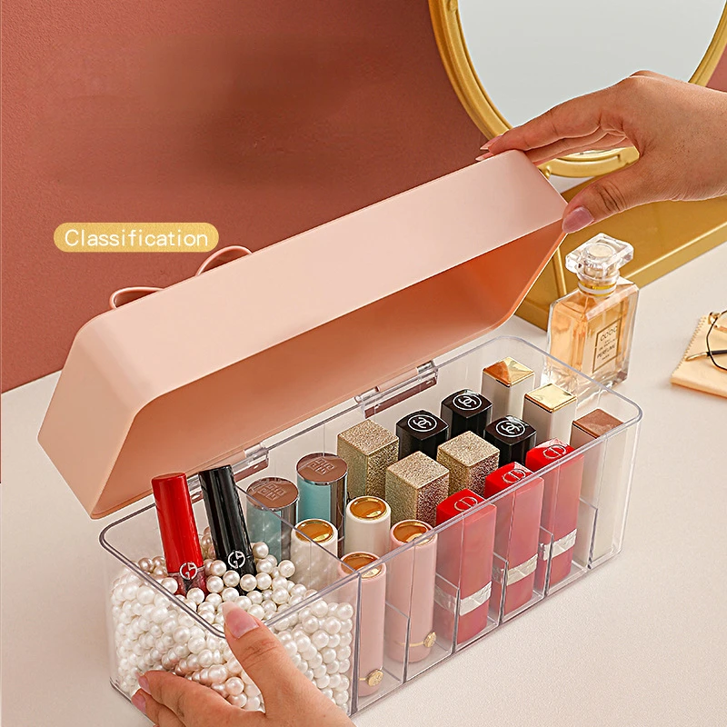 

Makeup Organizer Box Lipsticks PMMA Plastic Be Dust-proof Lipstick Cover with Compartment 4colours Makeup Storage Organizer New