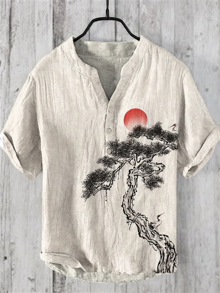 Cardigan Men Clothes Offer Henry Shirt Mens Clothing Tops Japanese Vintage Clothes Short Sleeve Summer Men's