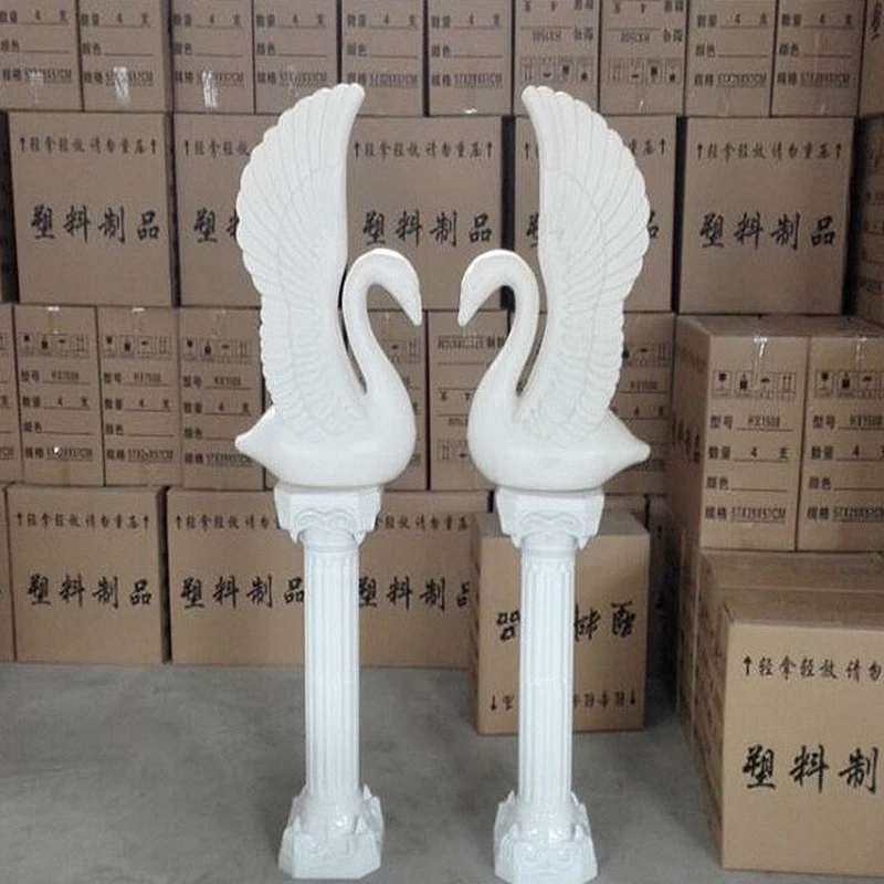 Elegant White Plastic Swans and Roman Wedding Columns Garden Decorative Prop Set 