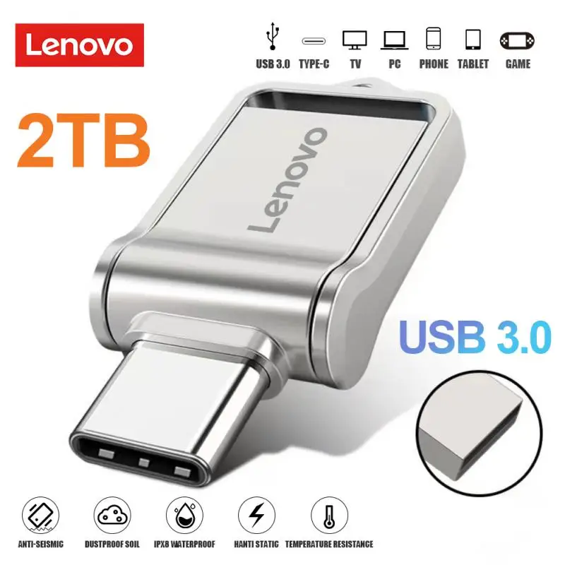 Lenovo Usb 3.0 Usb Flash Driver Tipo C Otg Dual Interface Usb Stick 256Gb Pen Drive 128Gb Key Usb 2Tb Flash Memory Stick Regalo