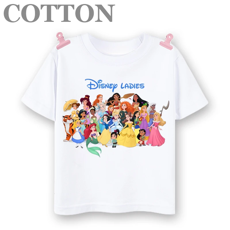 thumbnail image 1 of Camiseta de algodón de varios estilos con estampado de dibujos animados para niños de Disney, de manga corta, con estampado de princesas animadas de verano, 1 of 5