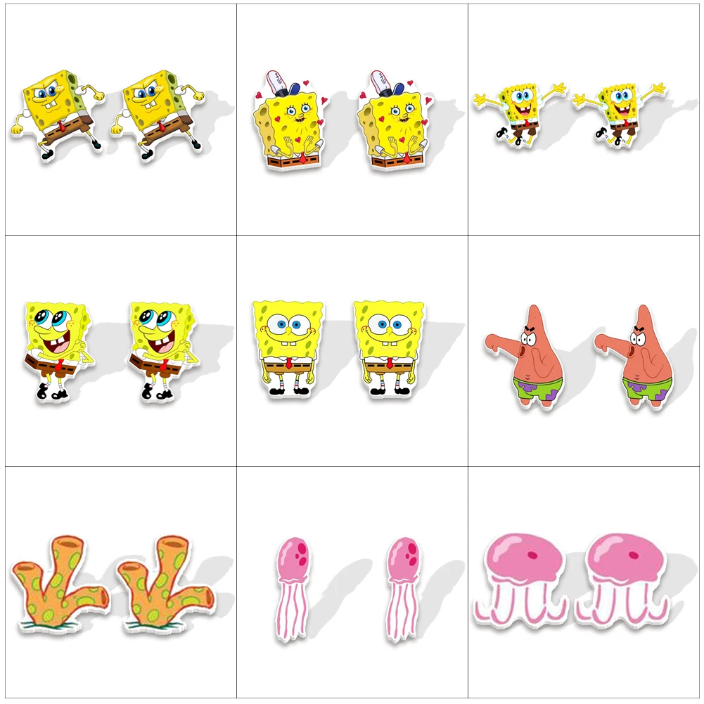 

stud earrings SpongeBob SquarePants Print Resin Earrings Cartoon Earrings for Women Gifts Children