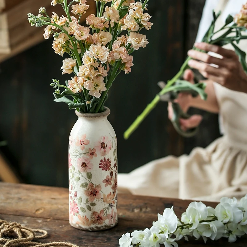 Retro and Antique Ceramic Small Vase Decorations Living Room Flower Arrangements, Dried Flowers Niche Creative Decorations 5