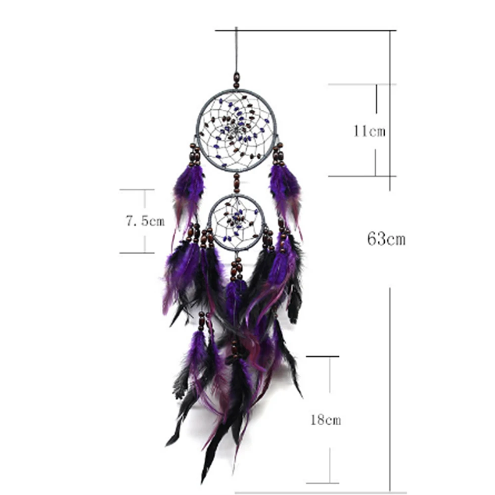 Purple Feather Dream Catcher Pendant Hand-woven Mural Decoration Two-ring Art Crafts Beads Romantic Creative for Girlfriend Gift