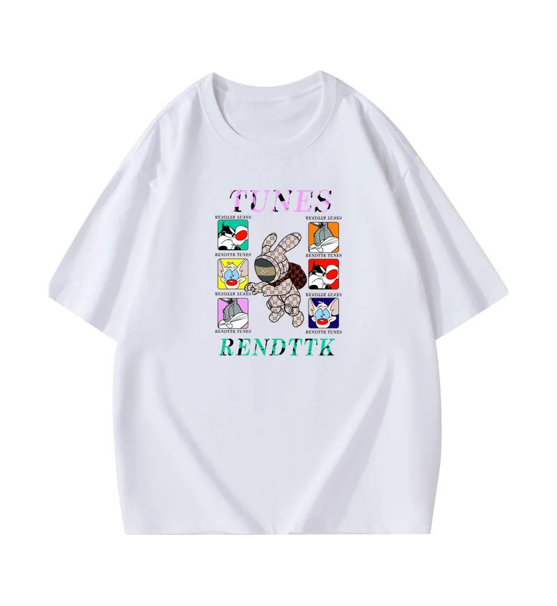 

Мужская и женская футболка из чистого хлопка H TUNES с роскошным принтом, повседневная детская одежда с круглым вырезом, летняя модная трендовая брендовая одежда