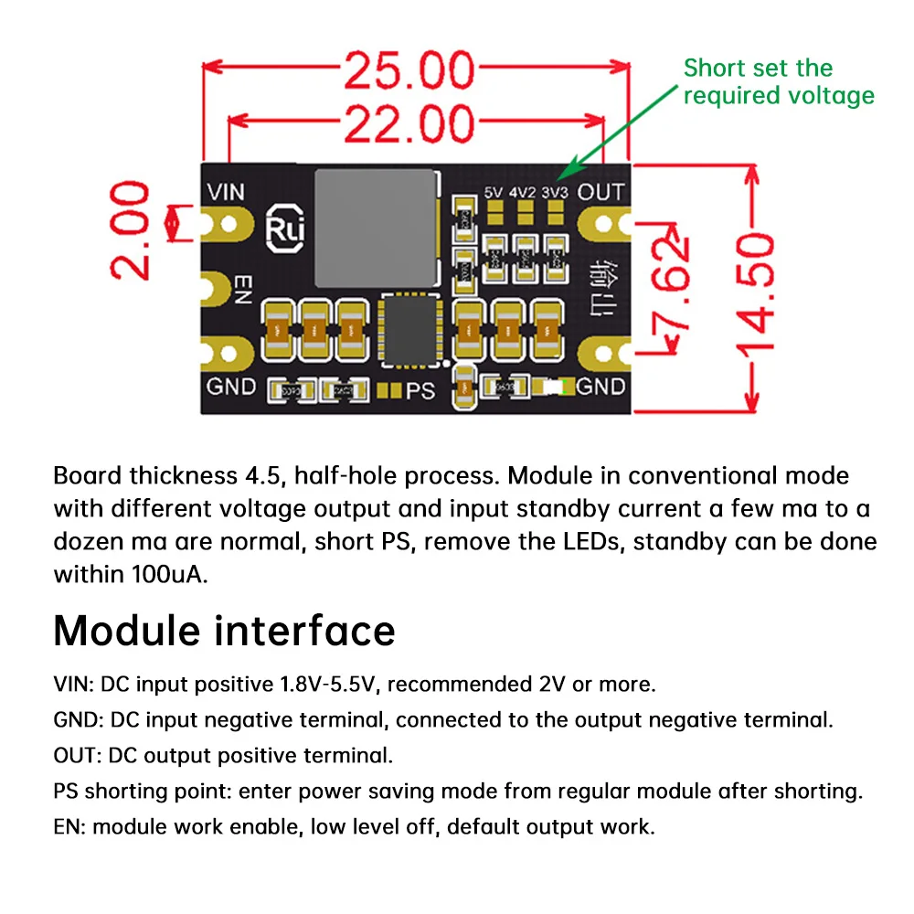 DC-DC-Buck-Boost-Modul 1,8–5,5 V bis 3,3 V, 4,2 V, 5 V, 3 A, einstellbarer Ausgang, geringe Welligkeit, Boost-Buck-Konstantspannungsmodul – Detail 13