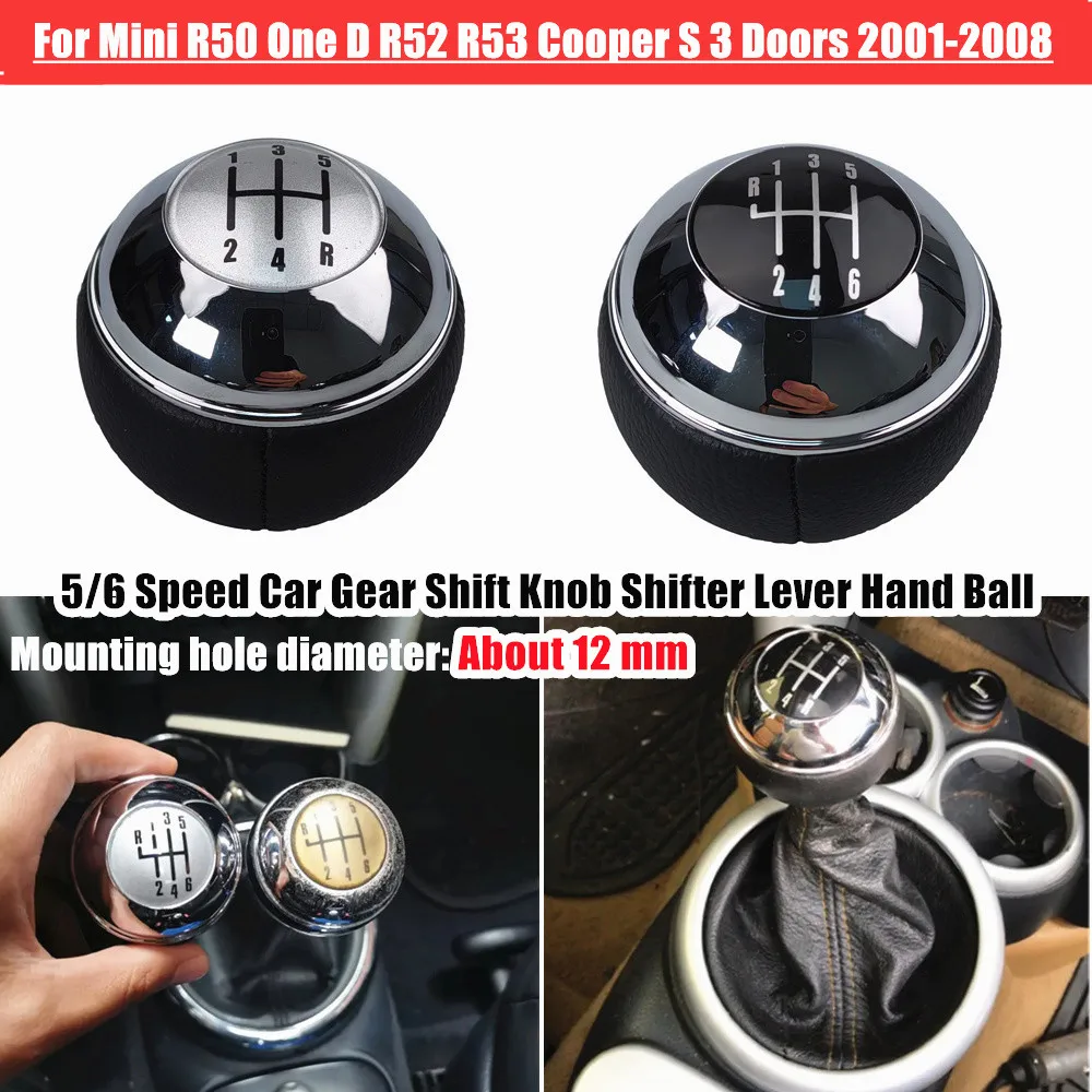 Manual 5 Speed 6 Gear Shift Knob Shifter Lever Leather Chrome For MINI