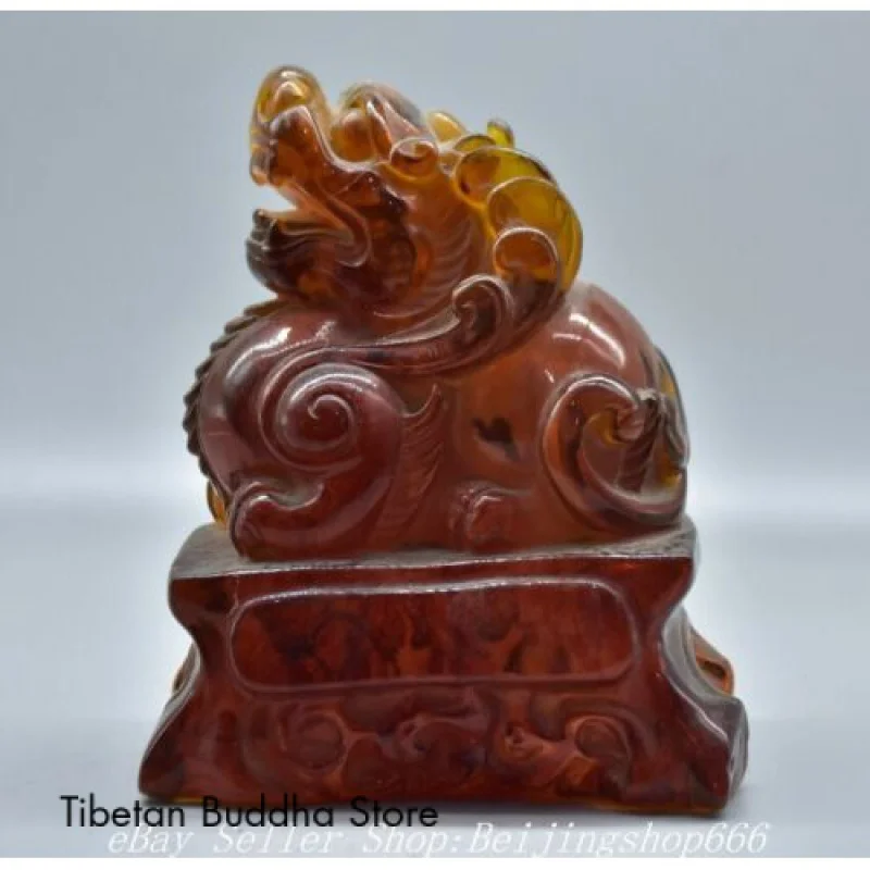 

7.2" Old Chinese Red Amber Carved Fengshui Pi Xiu Unicorn Statue Sculpture