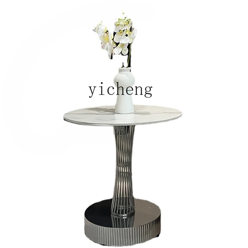 

ZC Small Waist Side Table Stone Plate Corner Table Modern Minimalist Creative Artistic Living Room Sofa round Small Coffee Table