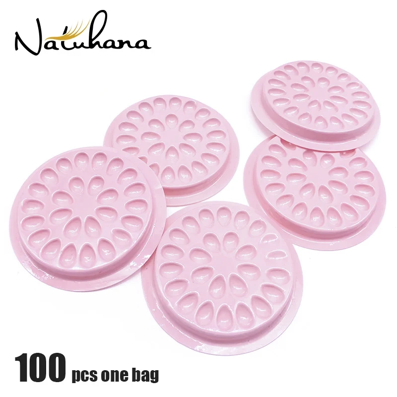 Eyelash Glue Holder 100pcs Plastic Glue Gasket Adhesive Pallet Eyelash Extension Pads Flower Shape Makeup Tool