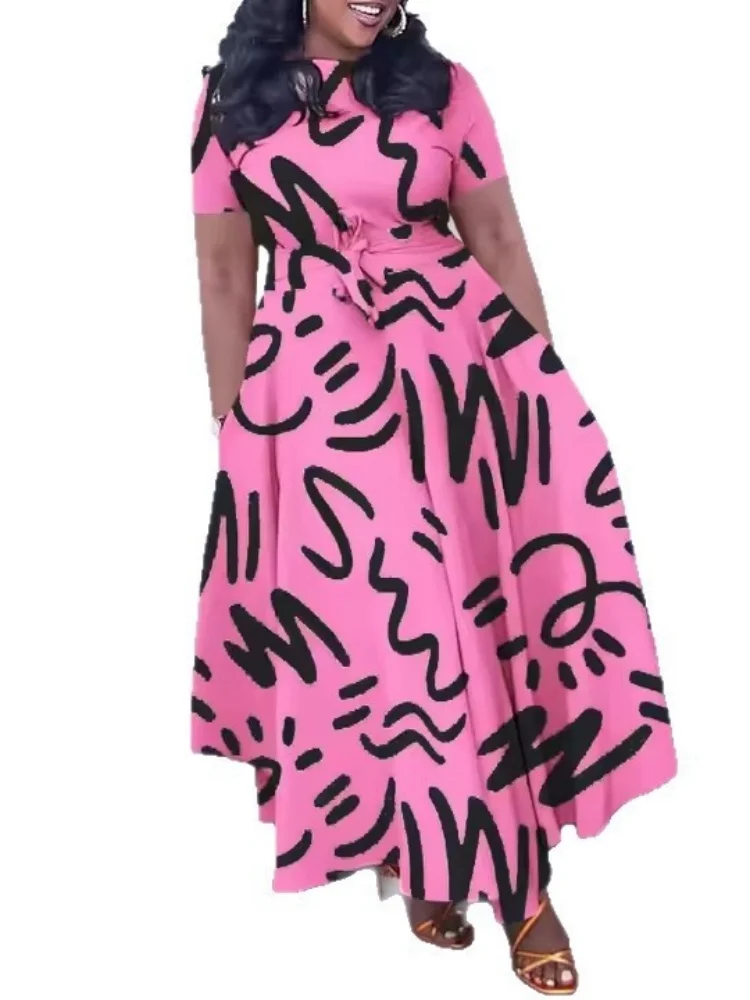 Wmstar Plus Size Dresses Wholesale Printed Short Sleeve High Waist Swing Temperament Trade New Summer Maxi Dress Drop Shopping