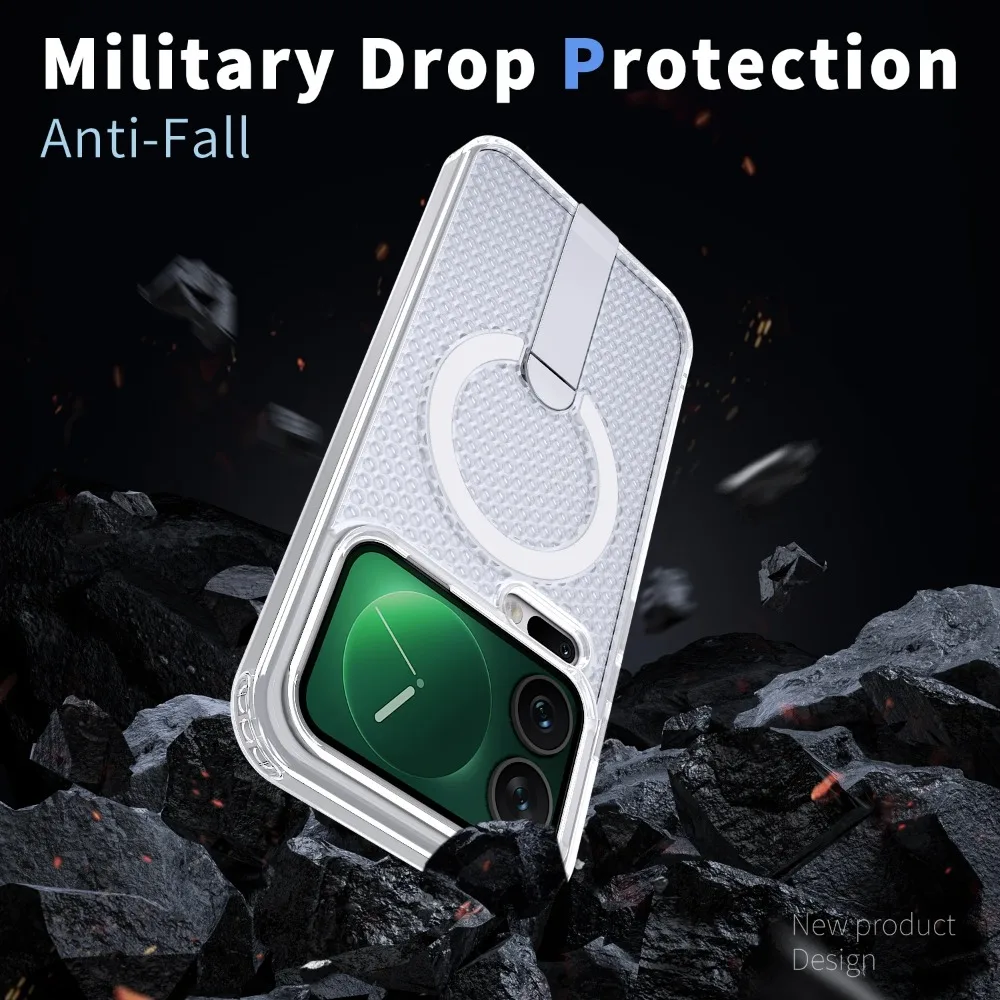 Clear PC Magnetic Case with Hidden Kickstand and Cooling Heat Dissipation - Shockproof Cover