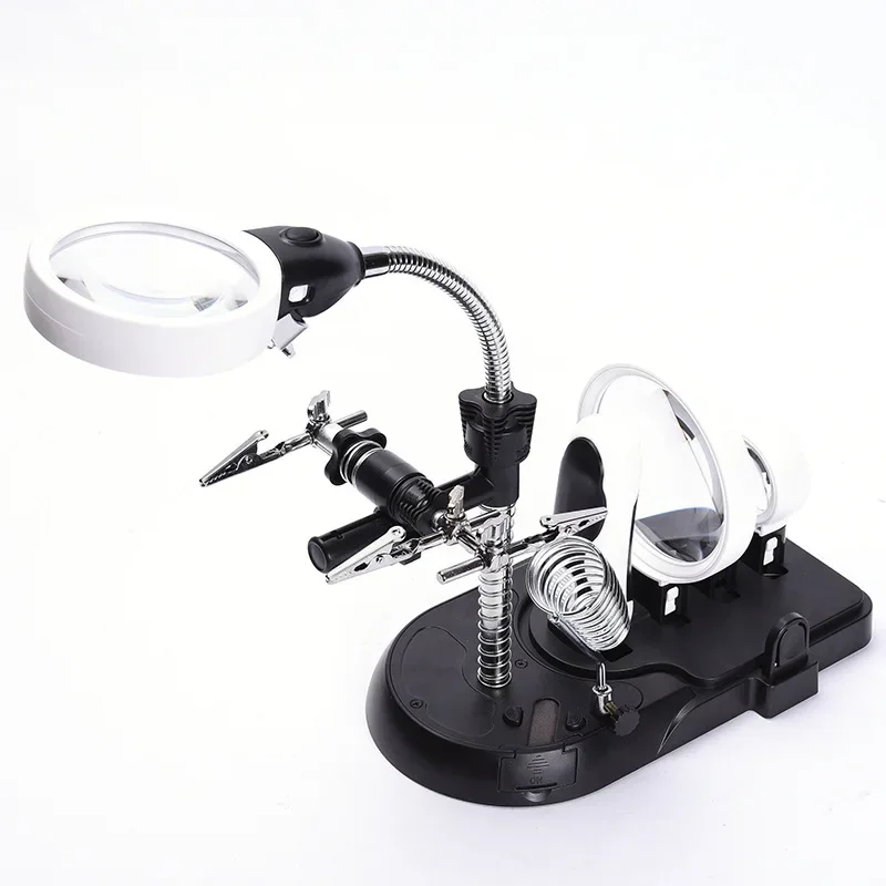 

2.5X 5X 16X Desktop and Handheld Illuminated Magnifying Glass 3PCS Interchangeable Lens with Soldering Stand and Auxiliary Clip