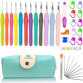 Ergonomic Handles Crochet Hooks Set Soft Handles 5/9/12Size Knitting Needles for Beginners Bolded 2-8mm Crochet Needle Kit 1