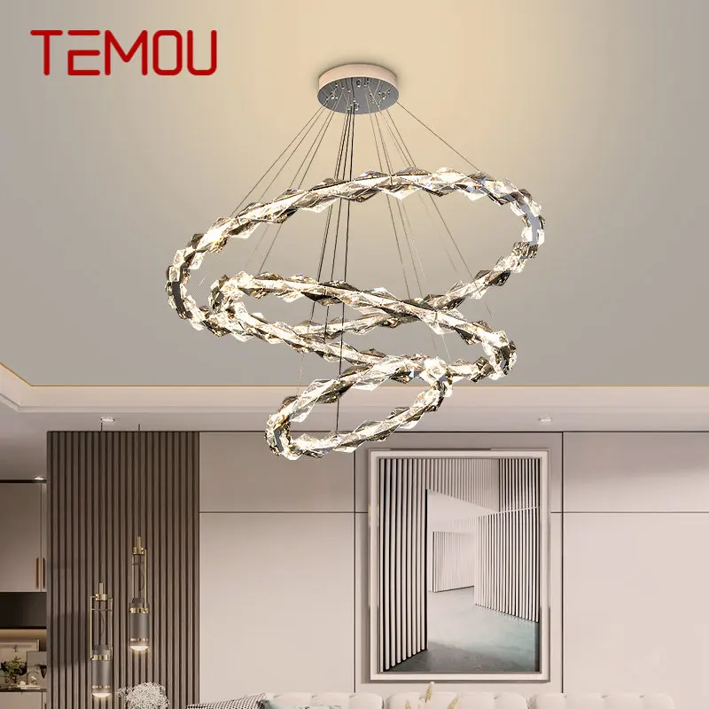 

TEMOU Modern Crystal Chandelier LED Light Luxury Rings Hanging Pendant Lamp Home Decor For Living Dining Room Bedroom
