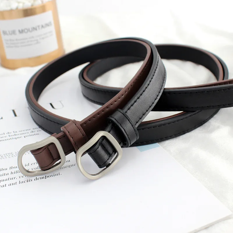 

Korea D-shaped Japanese Word Buckle Belt Female Non-porous Belt Student Ins Wind Thin Jeans Belt Punch-free
