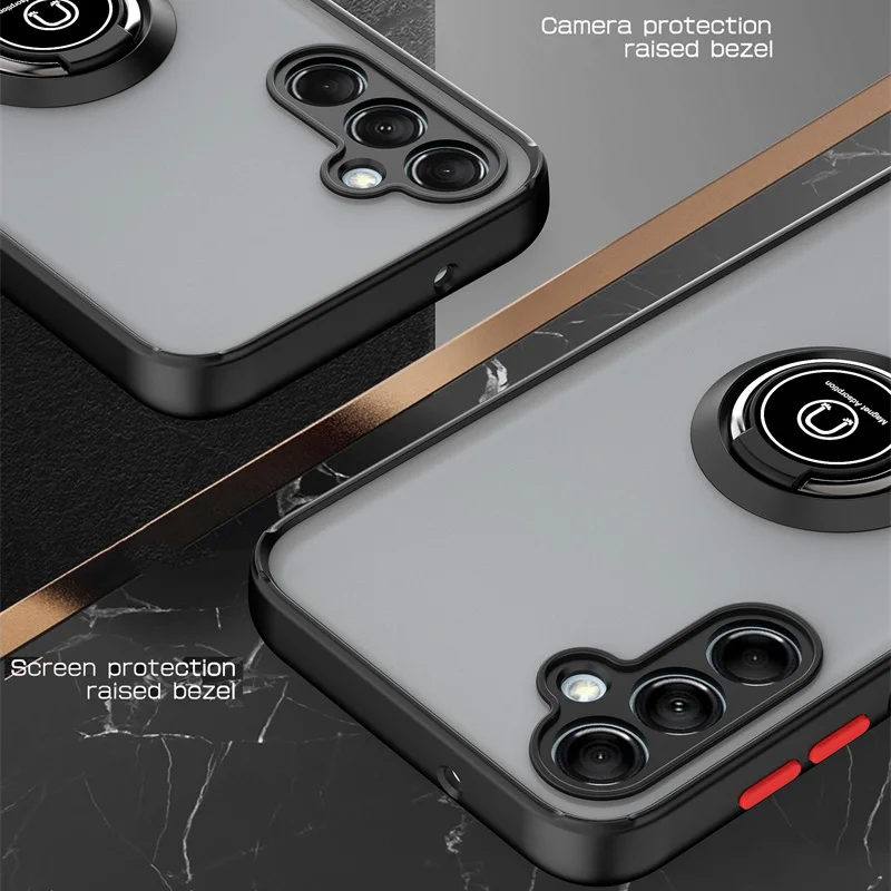Matte Finish Phone Case with Magnetic Ring Holder and Enhanced Protection