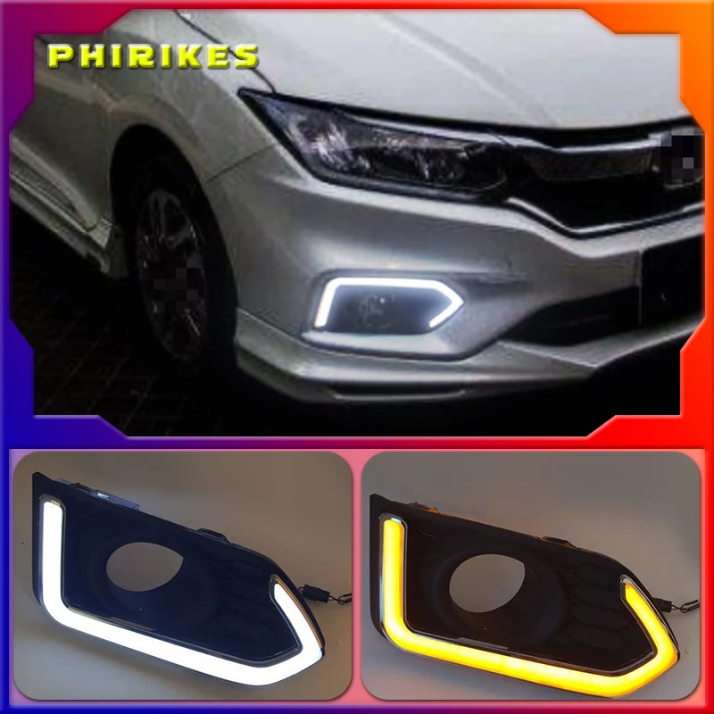 

LED Daytime Running Light For Honda City Grace 2017 2018 2019 Waterproof Yellow Turn Signal Indicator Light Bumper Lamp