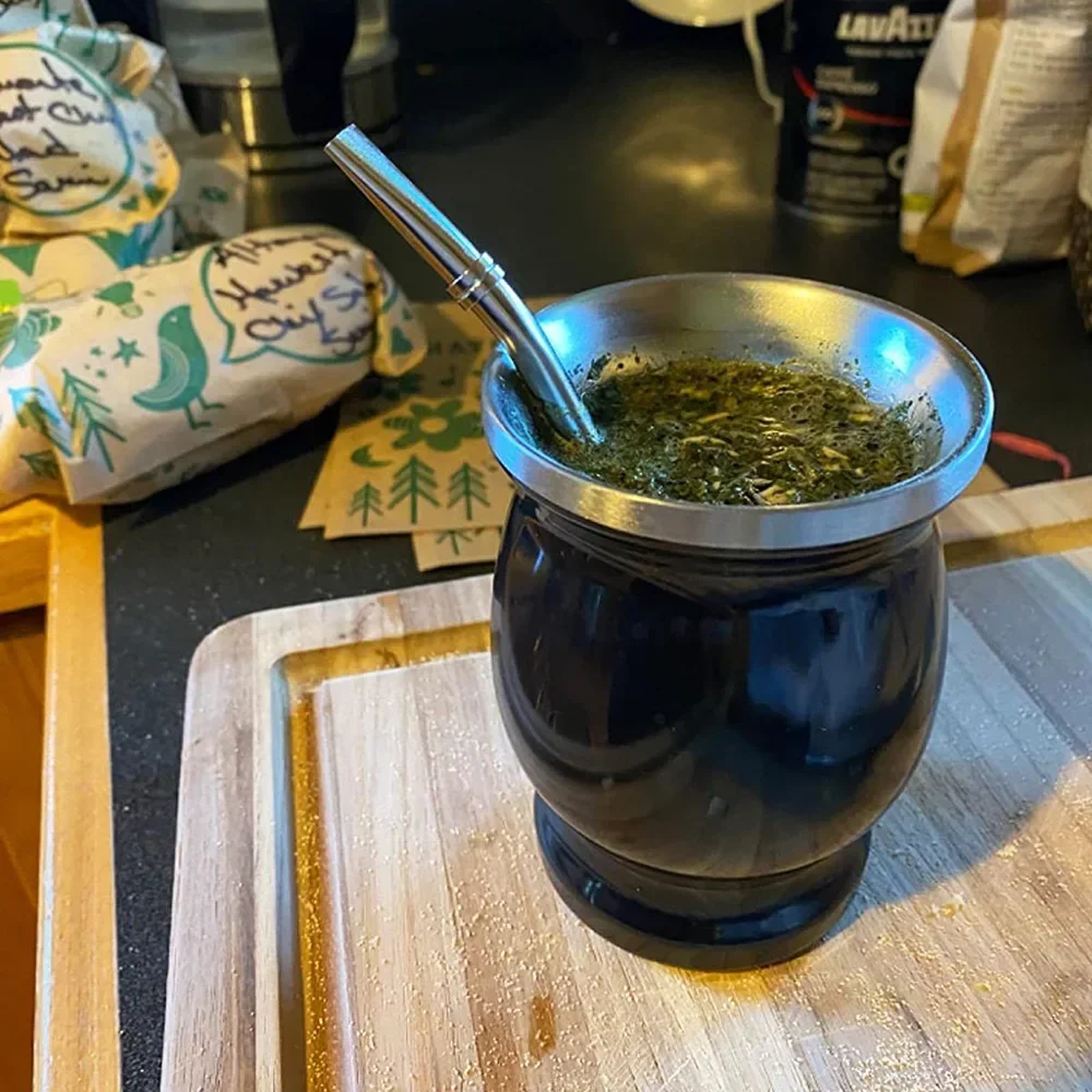 8oz Yerba Mate Cup 304 Stainless Steel Double Wall Kemorii Argentine Yerba Mate Gourd With Bombillas and Cleaning Brush yerba mate cup