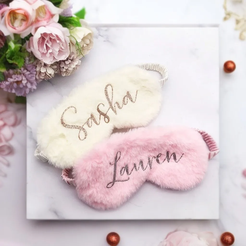 Personalized Rabbit Hair Eye Mask Custom Sleep Mask Plush Cute Bridesmaids Gift Sleep Masks Fur Cozy Bachelorette Gift