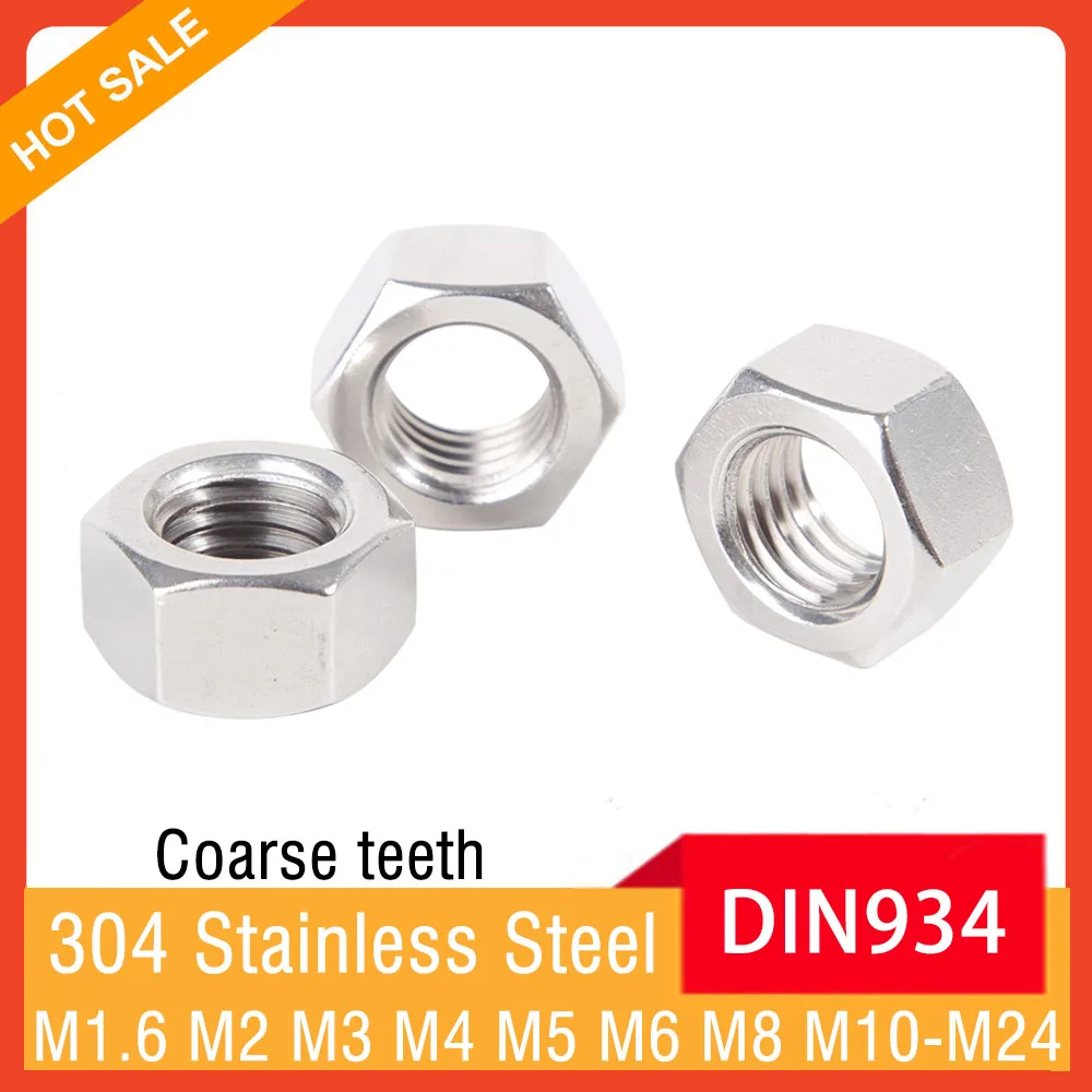 

DIN934 A2-70 M1.6 M2 M2.5 M3 M4 M5 M6 M8 M10 M12 M14 M16 M18 M20 M22 M24 304 Stainless Steel Hex Hexagon Nuts Coarse Thread