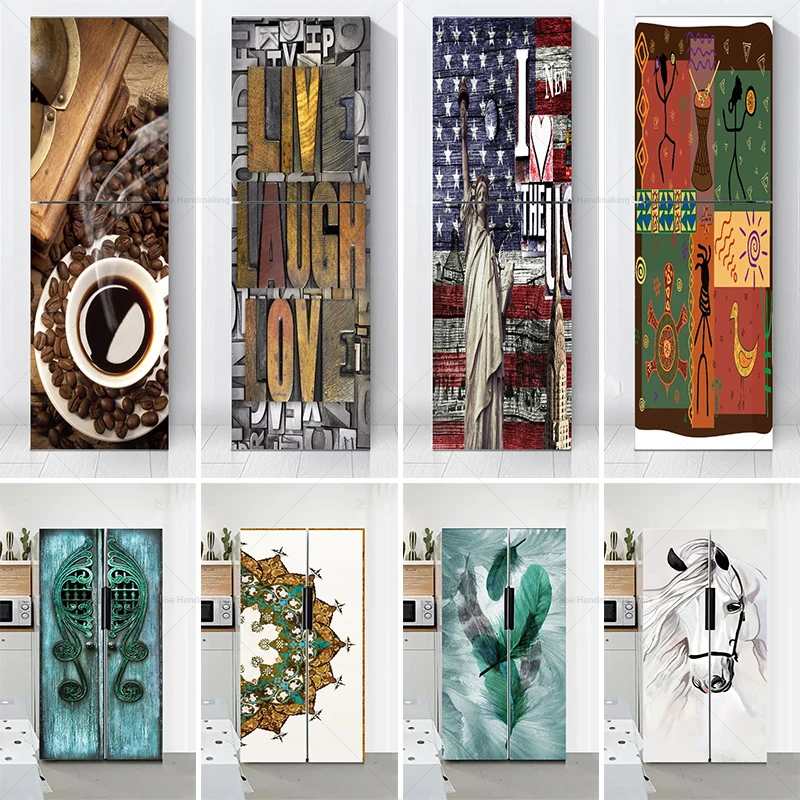 

29 Home Kitchen Decoration Refrigerators with Double Door Mandala Door Sticker PVC Waterproof Self-adhesive Mural