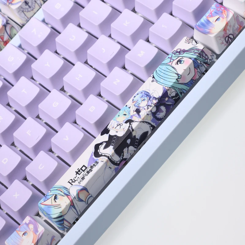 Conjunto Pbt Tintura Subbed Keycaps Anime dos Desenhos Animados Tampas Chave re Vida em um Mundo Diferente de Zero Rem Keycap para Ansi 61 87 104 1 - Imagem 2