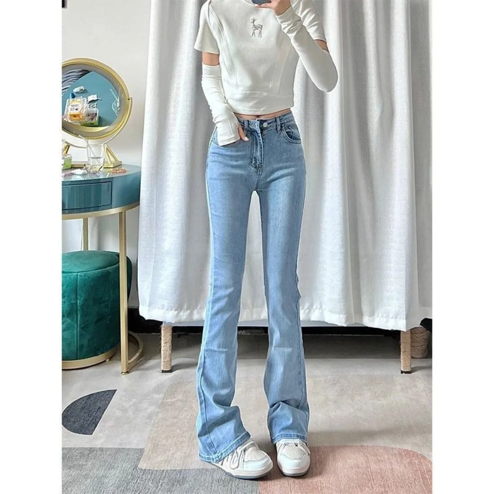 Invisible Open Crotch Outdoor Sex Jeans Female Students High Waist Slimming Retro College Style Flared Pants