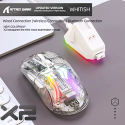 Enhanced Wireless Gaming Mouse with RGB Lighting, Tri - Mode Bluetooth, Silent Click, Battery Indicator, and Magnetic Charging Dock (White Transparent)