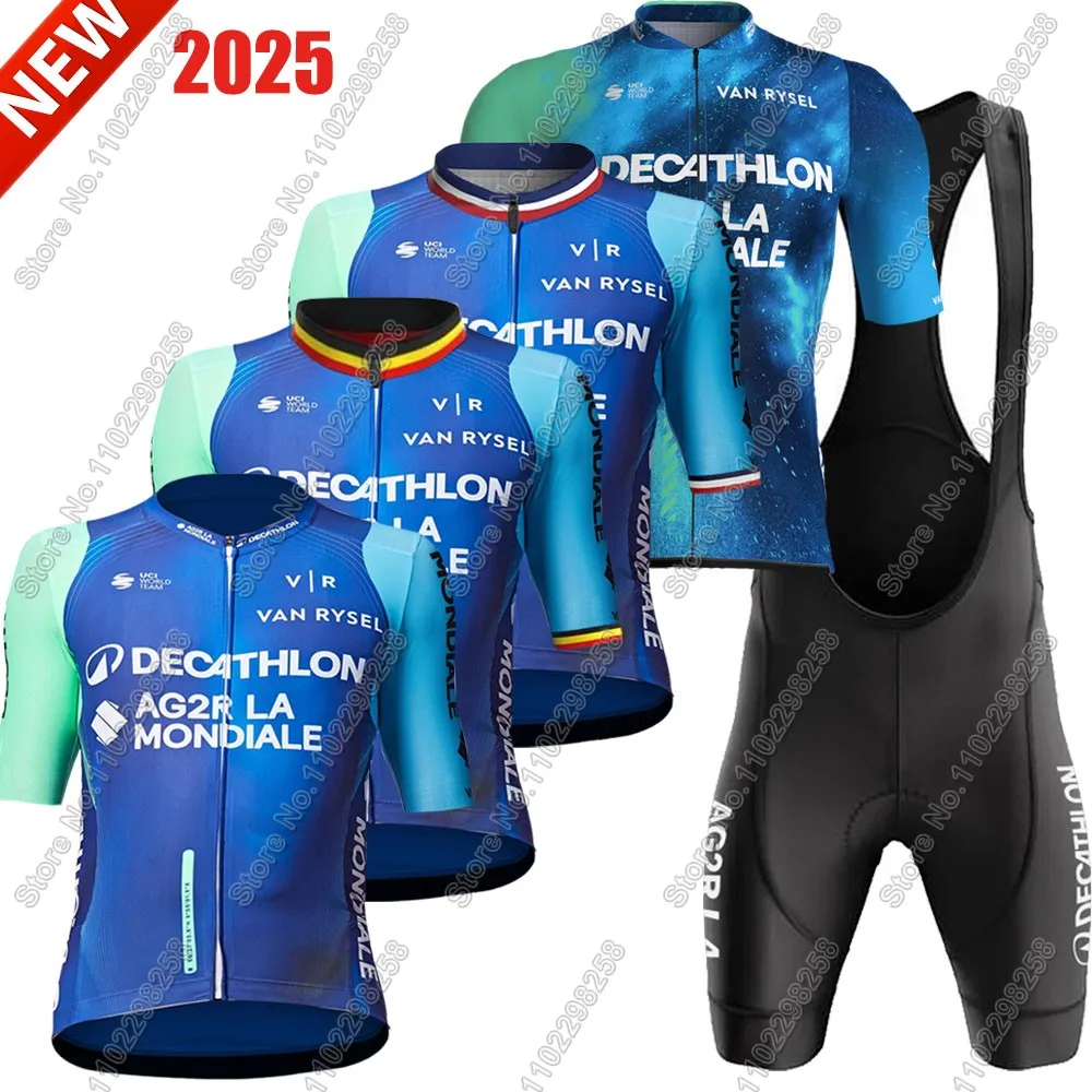 Ag2r Cycling 2025 Jersey Set Mens Blue France Tour Short Sleeve Belgium Clothing Road Bike Shirt Suit Bicycle Bib Shorts Maillot