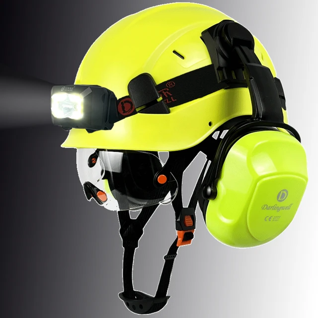 CE Safety Helmet with Built-In Visor and LED Light