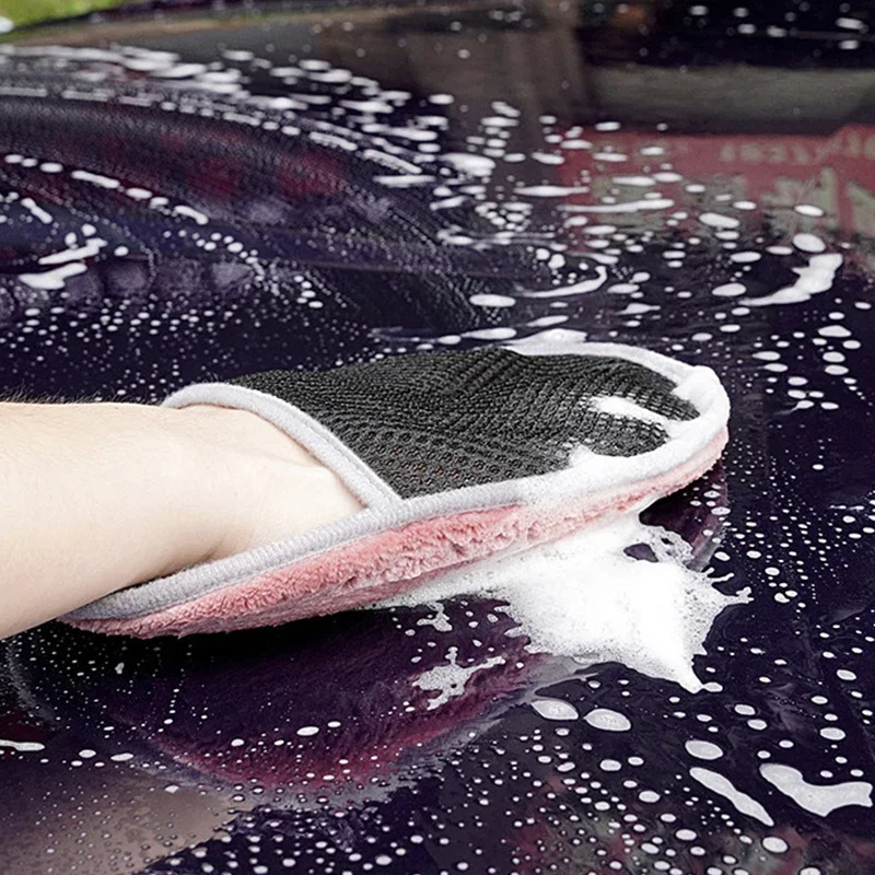 Soft Coral Fleece Car Wash Gloves Winter High Quality Multifunctional Automotive Cleaning Tools Supplies 1Pc Random Color