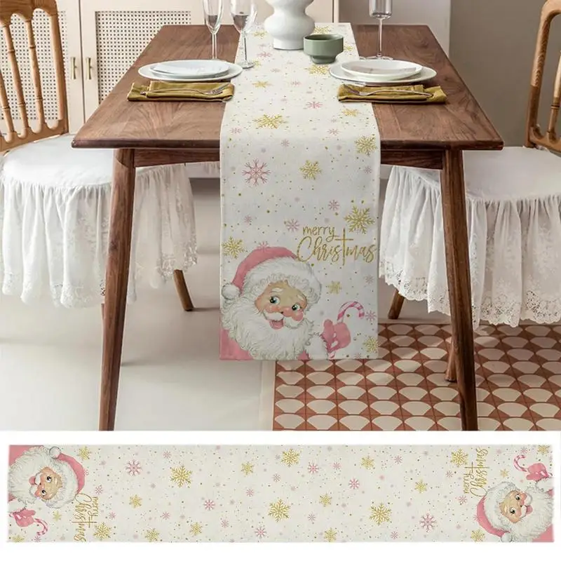 

Christmas Table Runners Pink Old Man Snowflake Candy Wedding Decor Dining Table Coffee Table Fabric Runner for Home Decoration