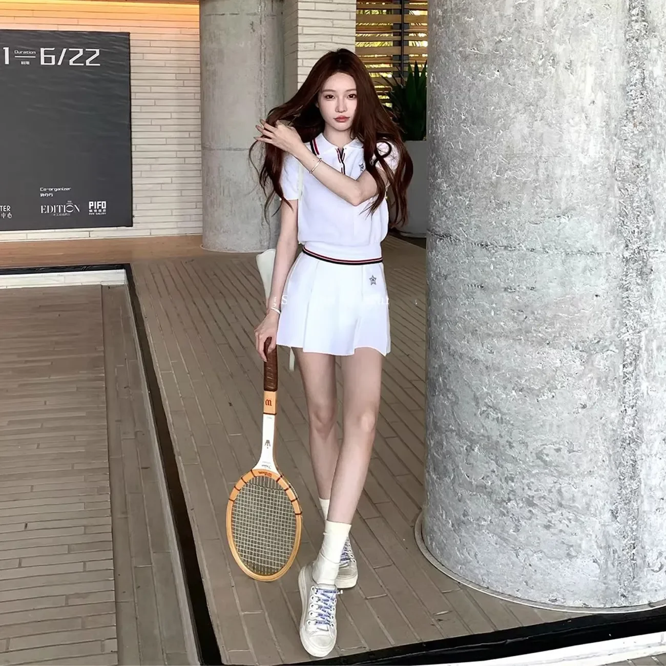 2026 여성 테니스 시리즈 와플 니트웨어 골프 폴로 스커트 슈트 여름 반팔 상의..