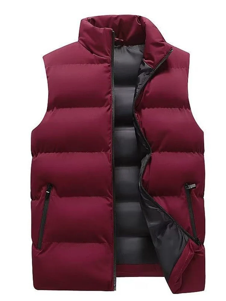 Men's Thiened down Cotton Vest Autumn Winter Outerwear Jaet Stand Collar Coat Youth Faion Zipper Decoration Embellied