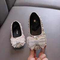 Girls' Leather Shoes Autumn Kids Rhinestone Bow Princess Shoe Fashion Soft Sole Dance Shoe Children's Baby Single Shoes 1