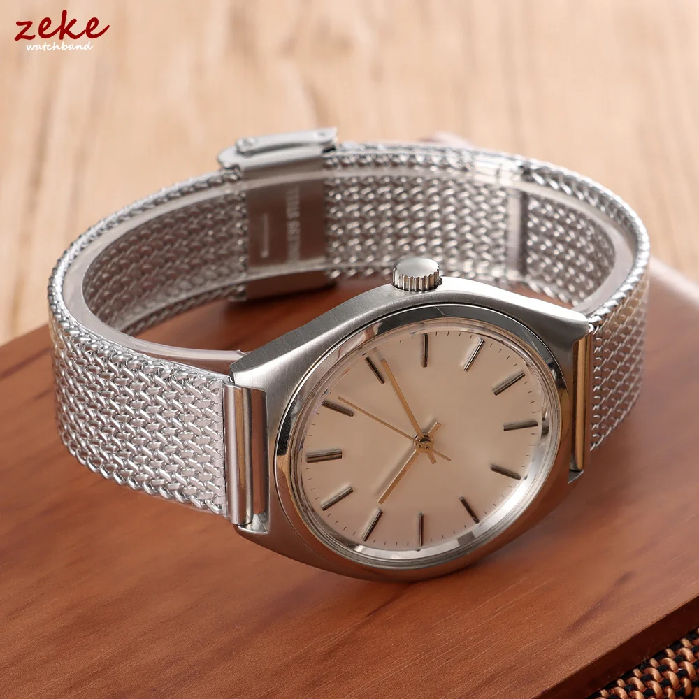 Gold & Silver Milanese Mesh Watchband – Stainless Steel Bracelet with Folding Buckle Belt, Universal 16mm to 20mm Strap