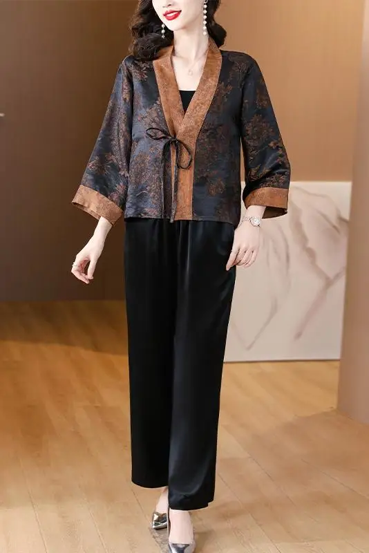 Autumn New Mulberry Silk Fragrant Cloud Yarn Black Big Peony Heavy Forging Double Weaving Craft Jiangnan Bank Lace Up