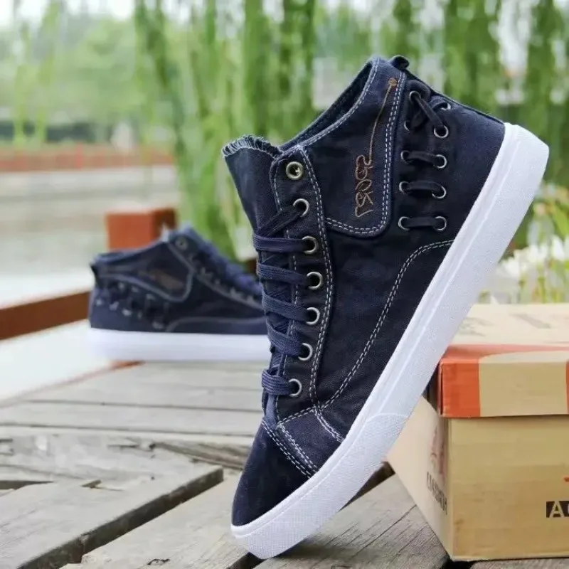 Denim Canvas Shoes Men Sneakers Casual High Top Shoes for Men New