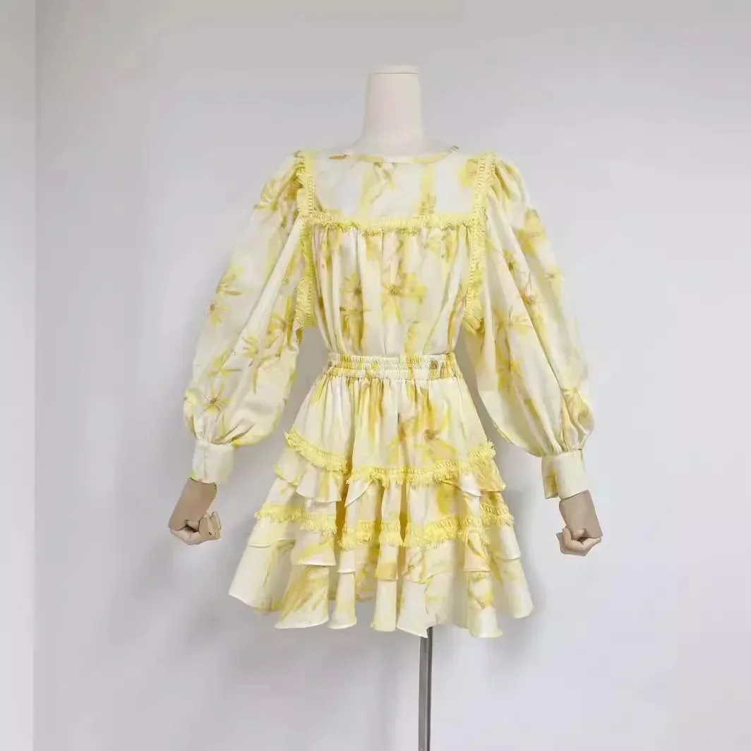 2024 Summer New Printed Temperament Short Skirt Set for  Womens Two Peice Sets  2 Piece Sets Womens Outfits  Dress  Skirt Sets