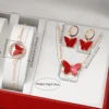 5PCS/Set Women's Watch Fashion Rhinestone Leather Band Quartz Watches Butterfly Jewelry Set（Without Box） 6