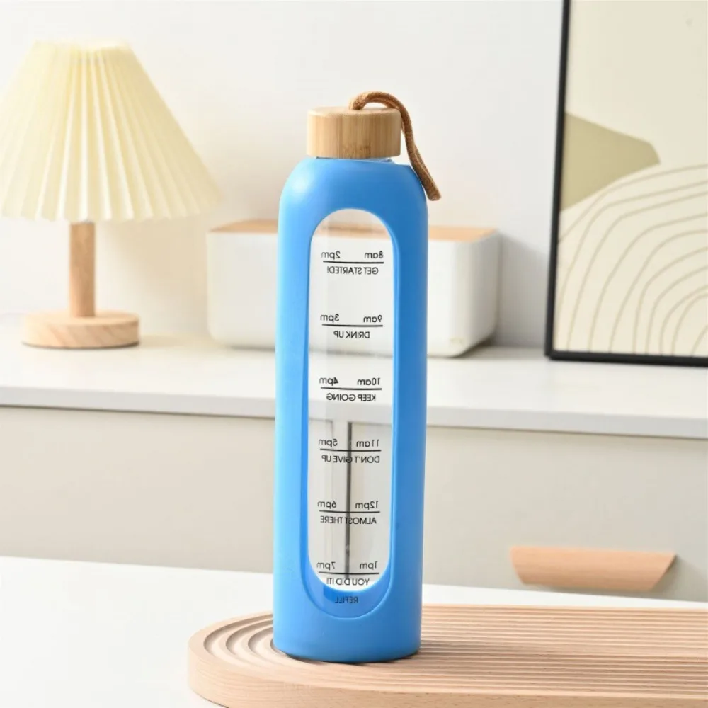 Eco-Friendly Motivational Glass Water Bottle with Bamboo Lid and Silicone Sleeve, 32oz