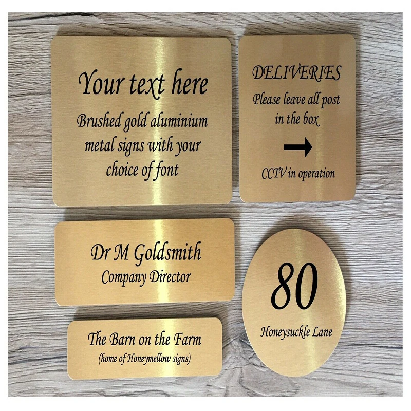 Customize 5MM Rectangle Brushed Gold Sign Door Home Address Numbers For House Digital Add Text To Personalise Custom-Made house number signs house numbers number plate door signs