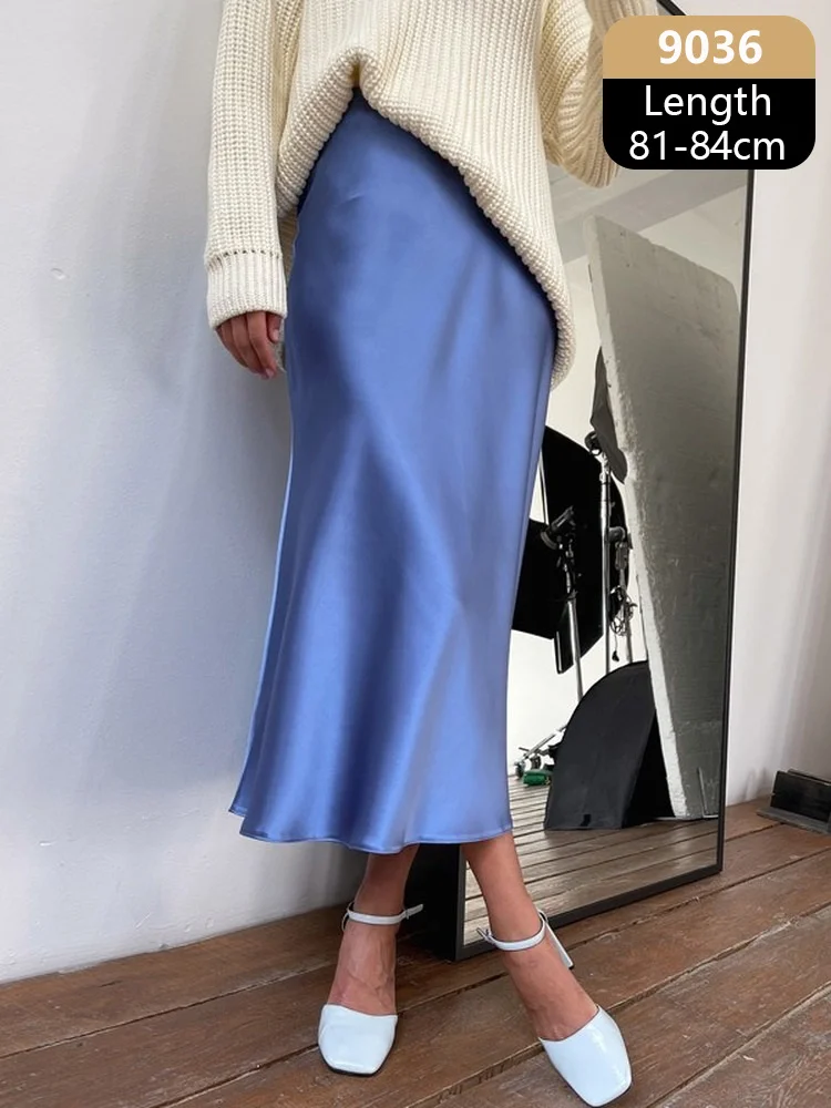 2023ALineElegantSkirtsSummerPinkMidiSkirtNewKoreanStyleSilk