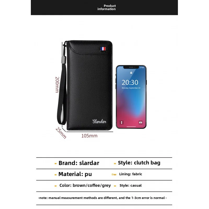 Fashionable Men Handhold Bag New Style Business Zippered Large Purse Phone Case