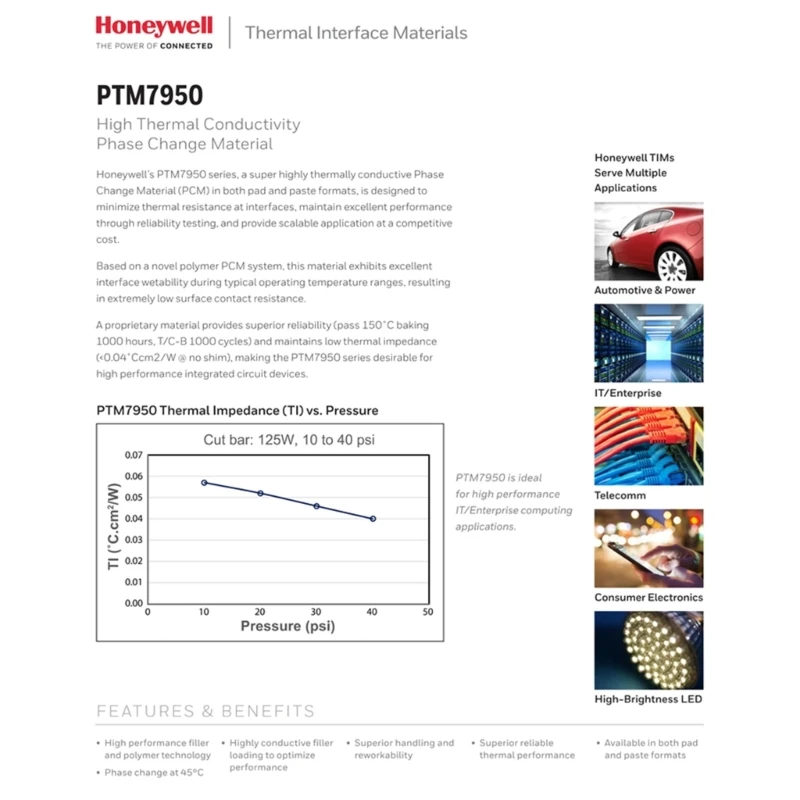 Honeywell-almofada Térmica Ptm7950 8.5w mk para Computador Notebook Gpu Cpu Dissipação de Calor Junta de Silicone - Imagem 4